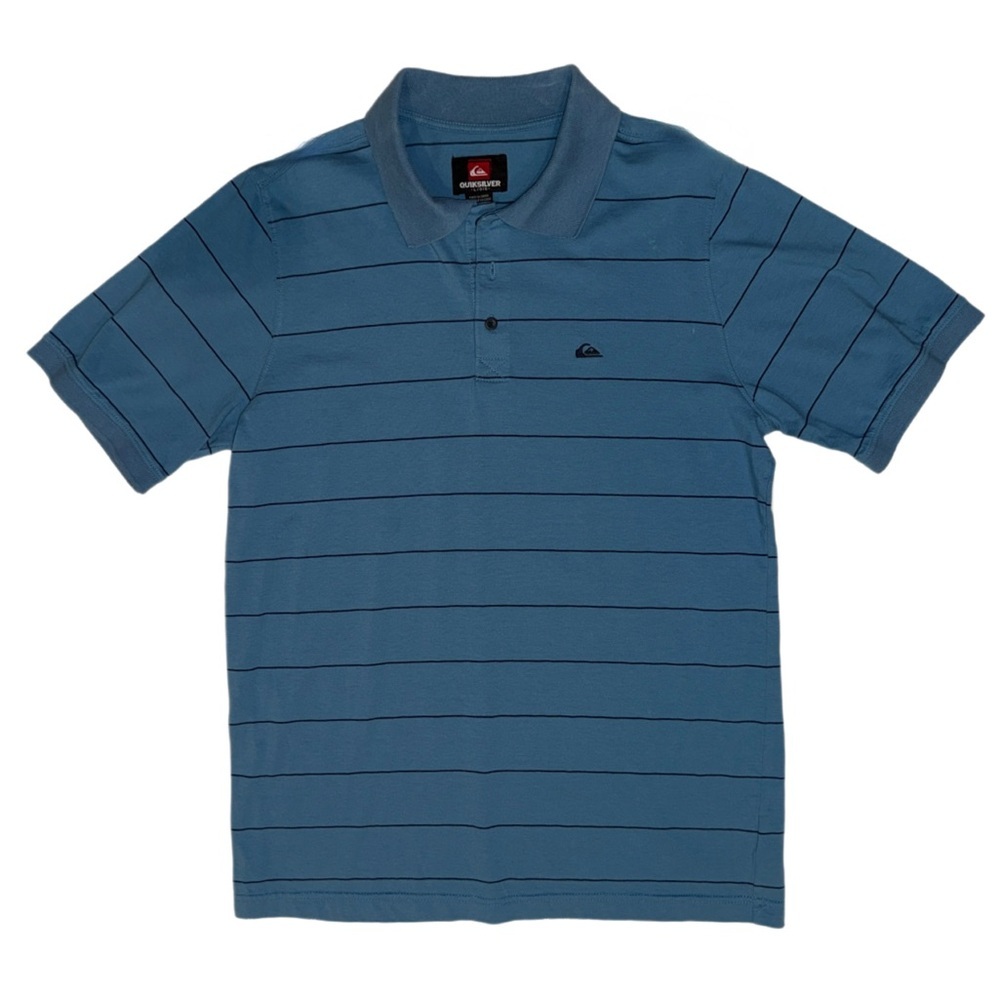 Quiksilver Men’s Polo Shirt Large Blue Striped Short Sleeve Surf Skate Casual - Picture 9 of 10
